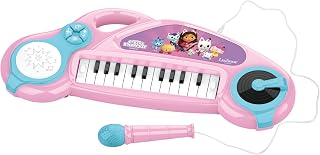 Lexibook, Gabby's Dollhouse, Electronic piano for children with light effects, microphone, drums, built-in speaker, demo tunes, DJ player, Pink/blue, K704GDH