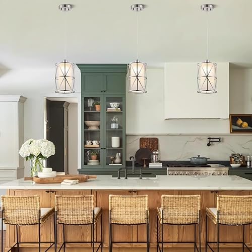 Miniatura 2 de Lámparas colgantes isla de cocina, iluminación colgante moderna para isla de cocina, luz colgante de níquel cepillado, iluminación colgante de