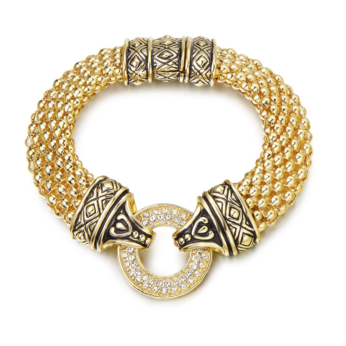 UNY Popcorn Chain Center Circle Pave Stone Unique Bracelet Magnetic Claps Designer Inspired Jewelry