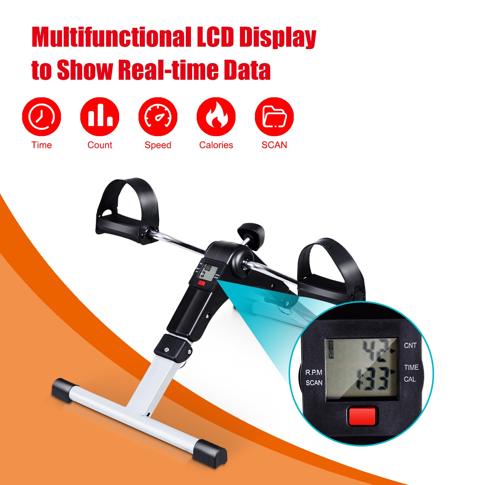 KOMFOTTEU Pedaliera Pieghevole con Display Digitale, Cyclette per Gambe e Braccia in Ferro, Macchina per Esercizi a Pedale, Cyclette Mini Bike Fitness con Resistenza Regolabile per Riabilitazione
