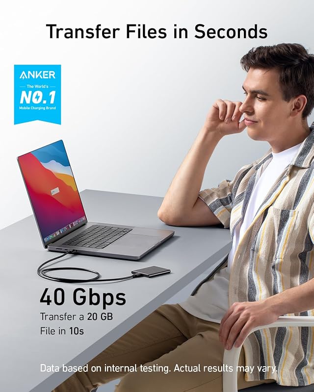 Anker USB C Cable(3.3FT, 240W), USB 4 Data Cable, 40Gbps, 8K HD Display, Thunderbolt 4/3 Compatible, for iPhone 17, MacBook, Hub, Docking and More (Pack of 2)