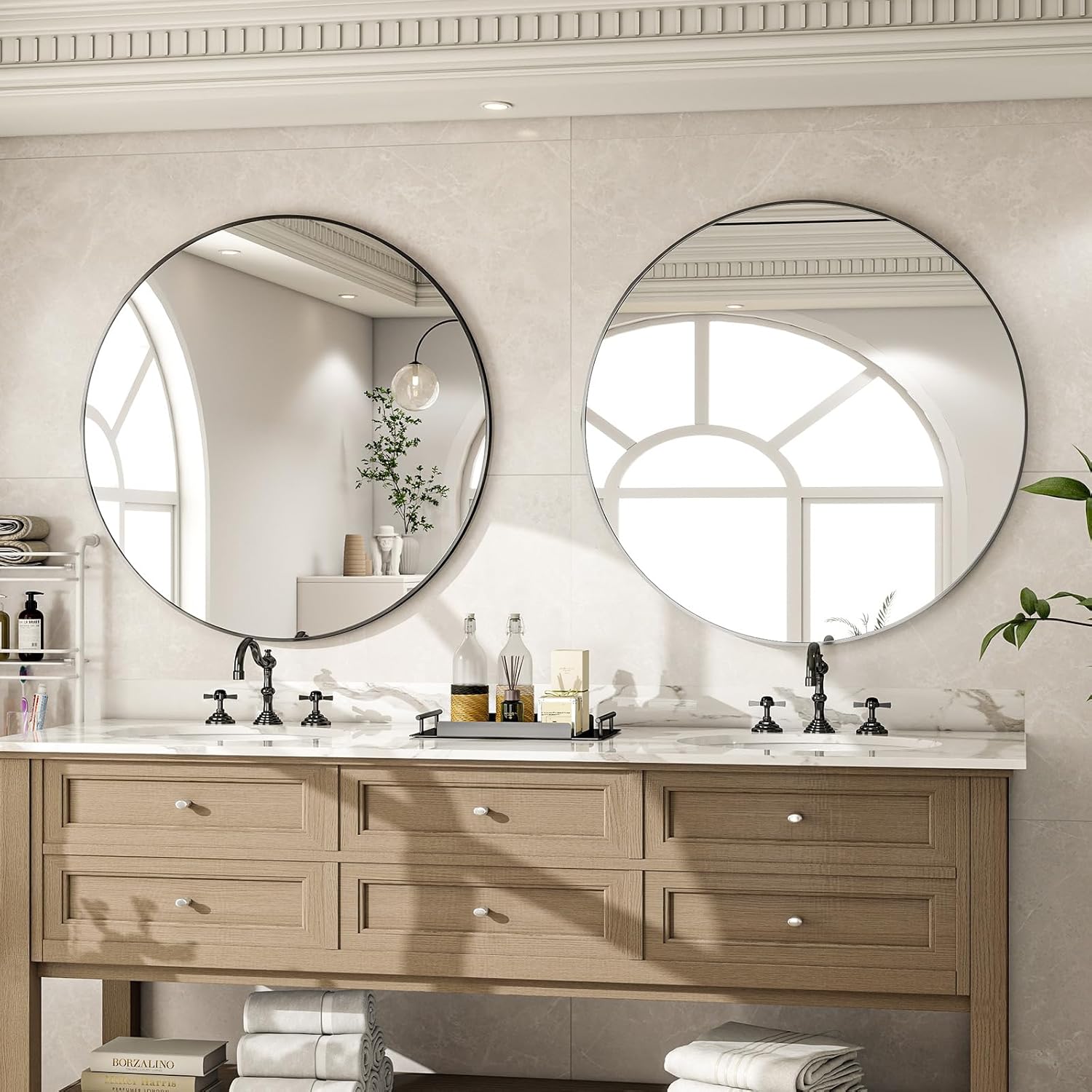 Round Mirror Wall Mounted Mirror - 24" Circle Mirror Bathroom Vanity Mirror with Aluminum Frame for Bedroom Living Room, Entryway Decor Black Mirror