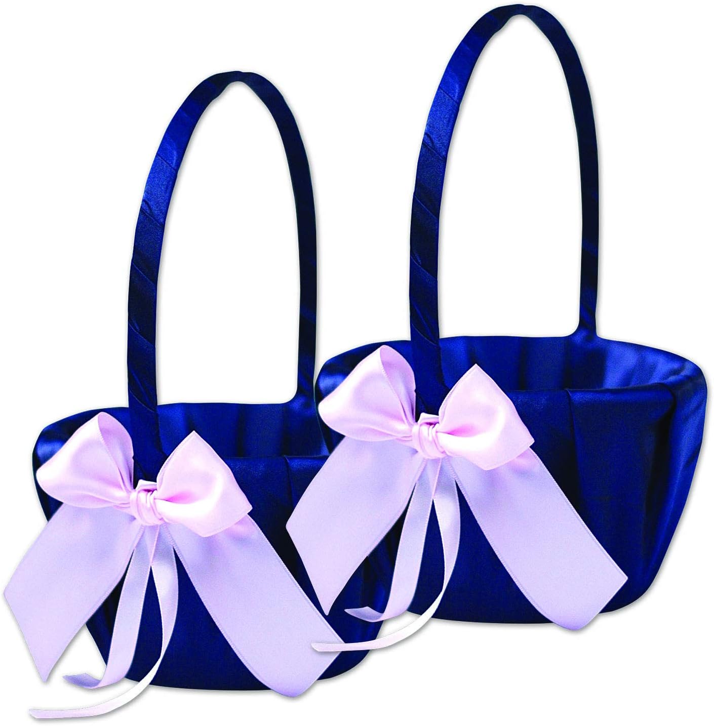 Ivory Flower Girl Basket and Ring Bearer Pillow Set Wedding Basket and Ring Pillow Set | Handmade Wedding Pillow and Basket, Navy Blue and Blush Pink, 2 Baskets