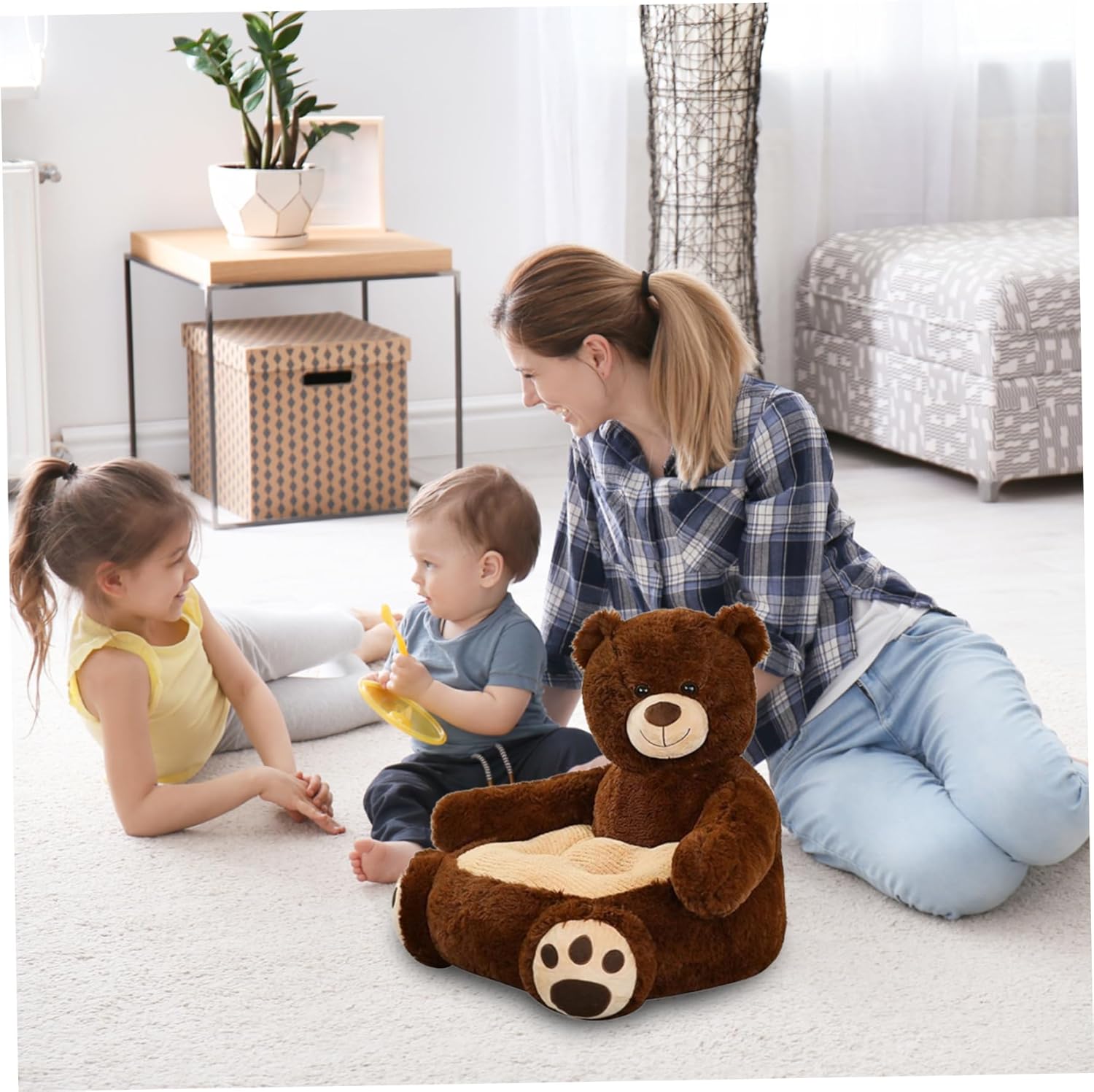 Kids Sofa 19.7x19.7x17.7 inch Stuffed Plush Kids Armchair Cute Bear Toddler Sofa Elastic Baby Armchair for Bedroom Furniture Home Decor Style 1