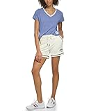 Women's Striped Shirttail Hem Woven Patch T-shirt