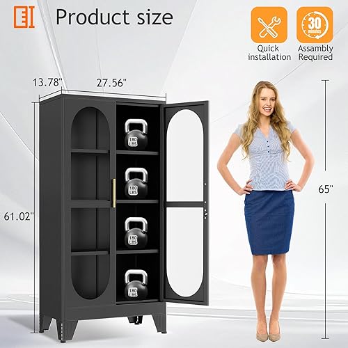 Miniatura 2 de PAOFIN Gabinete de almacenamiento de metal con puertas y estantes de bloqueo gabinete de oficina para garaje oficina aula