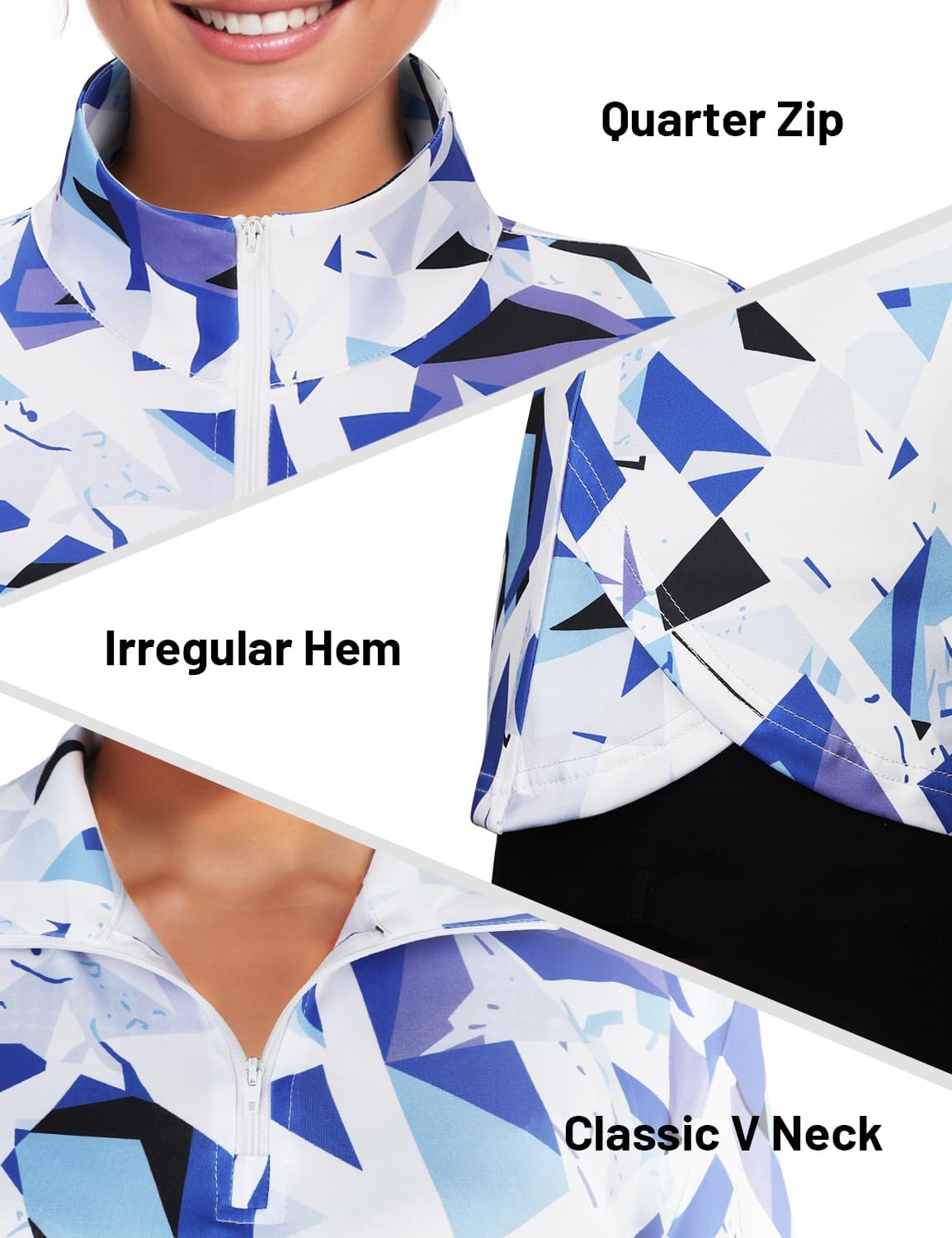 Vldnery Womens Golf Polo Shirts Quarter Zip Up Short Sleeve Printed Clothes Moisture Wicking Tennis Active Workout Tops - Image 4