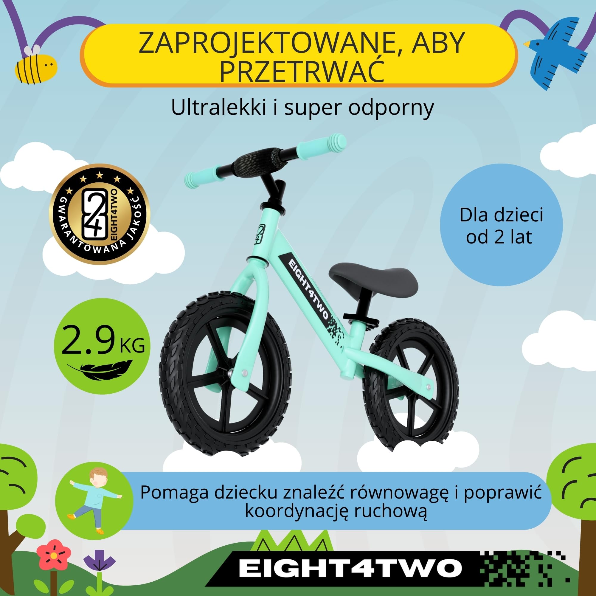 Rowerek biegowy dla dzieci od 2 lat, 12 cali, ultralekki, jasnoniebieski