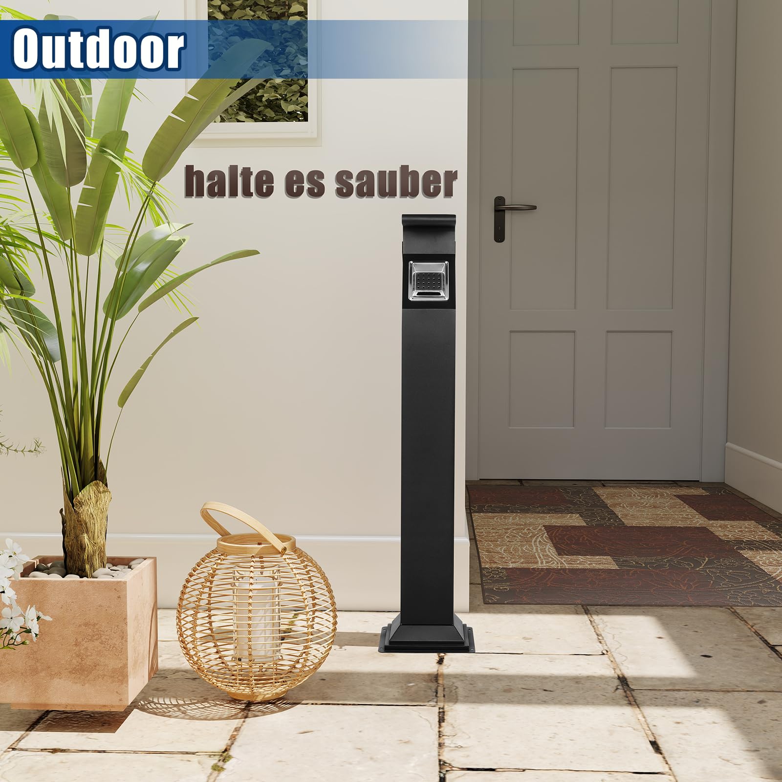 Cubo de basura comercial de acero inoxidable, cubo de basura vertical con llave, cubo de basura impermeable con interior de acero para hogar, oficina, parque, hotel, apartamentos, 118 × 27 × 27