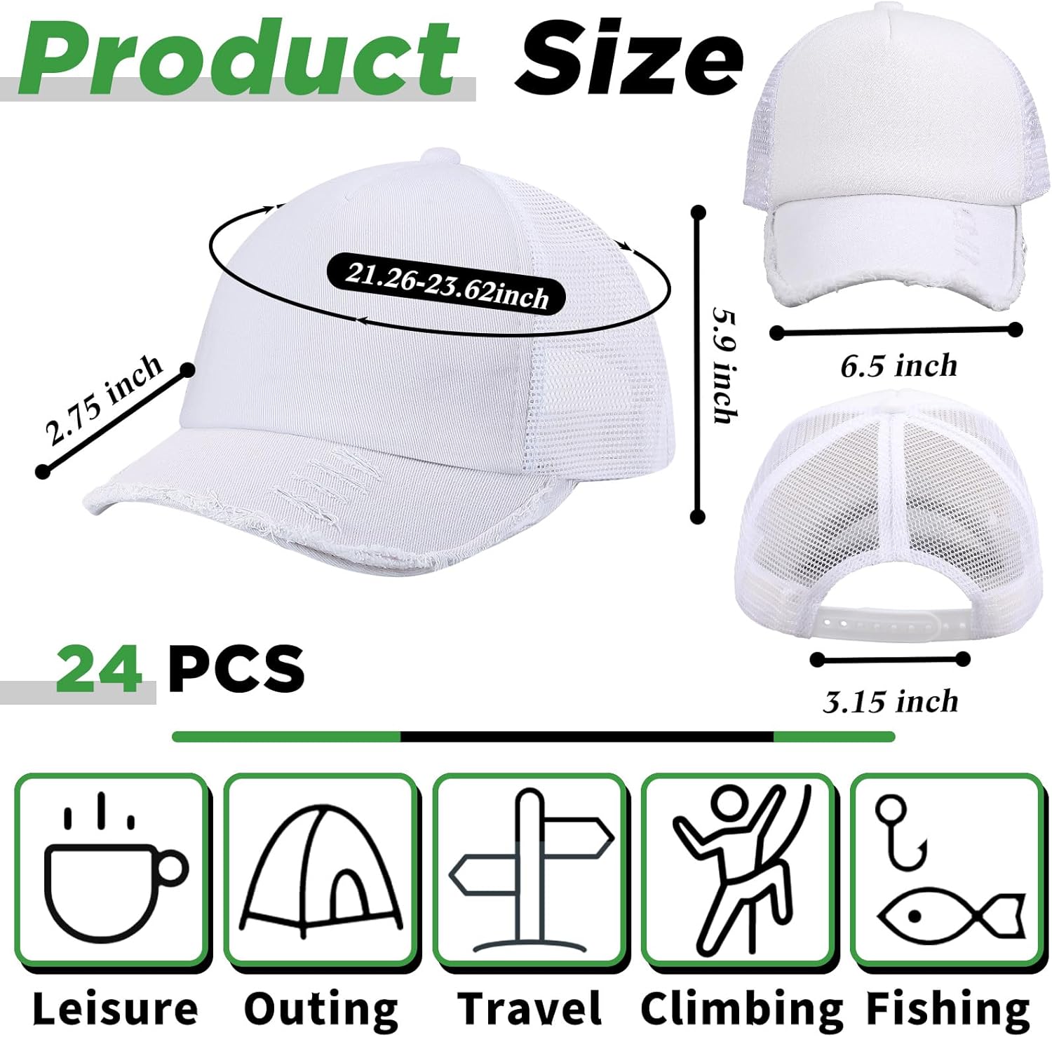 Suhine 24 Pcs Blank Baseball Caps Bulk Unisex Vintage Cap Mesh Distressed Hats Plain Adjustable Dad Hat for Women Men Trucker