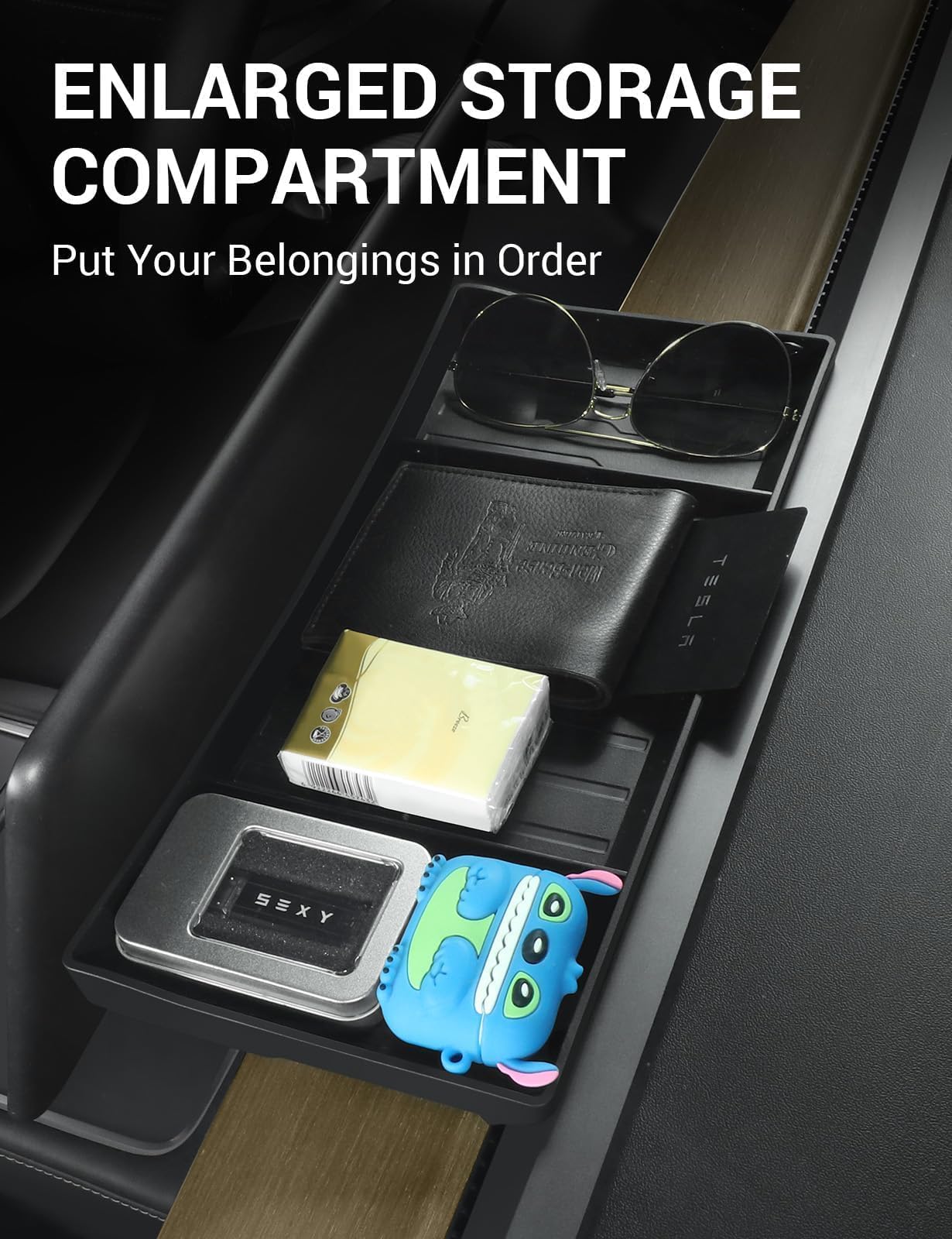 BASENOR Tesla Model Y Model 3 Centro Console Organizzatore Dietro Schermo Storage Box Cruscotto Vassoio Nascosto Porta Occhiali da Sole per 2019-2023 Model 3 Model Y 2021-2024 Accessori Interni.
