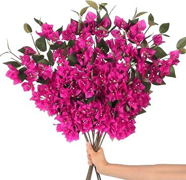 10PCS Artificial Flowers Bougainvillea Vines 29.50" Silk Bougainvillea Branches Deep Pink Faux Bougainvillea Long Stem Fake Flowers for Home Garden DIY Decor Wedding Centerpieces Deep Pink