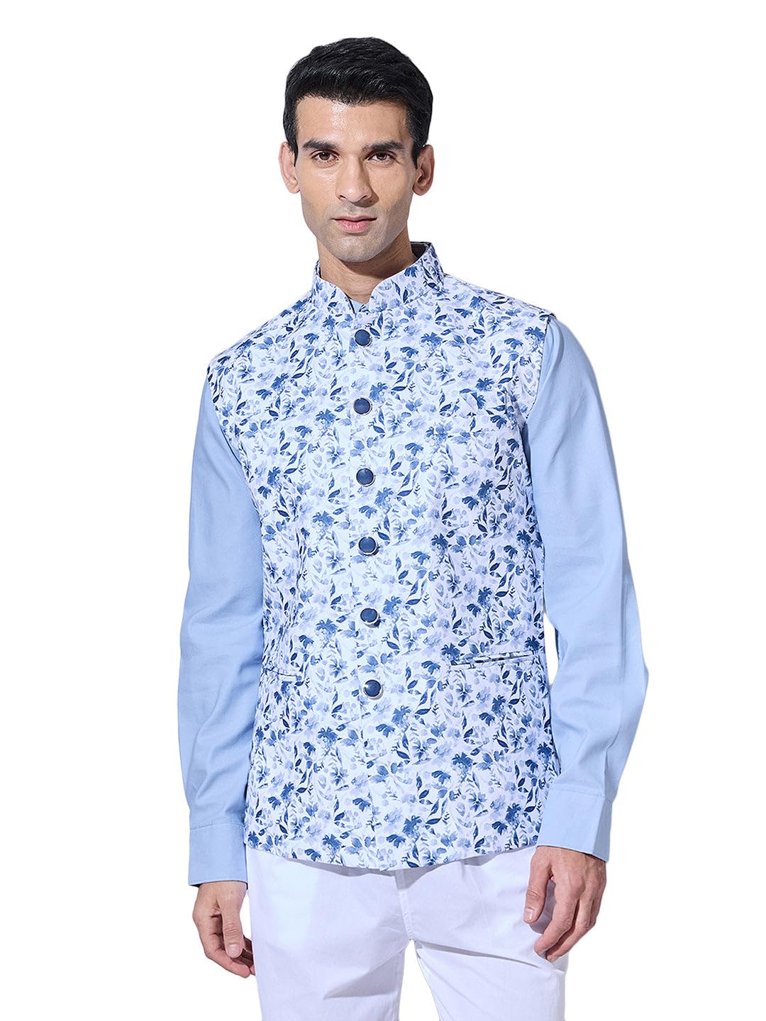 showoffff Men's Floral Printed Blue Nehru Jacket-AK-2393-2_Blue-picture-22