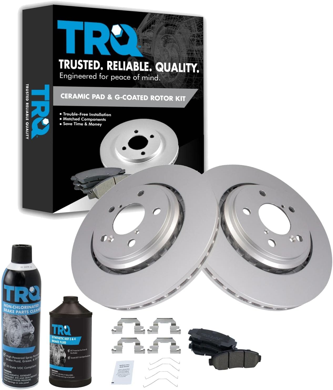 TRQ Front Brake Pad & Rotor Kit Brake Chemical Kit Brake Pads Brake Rotor Ceramic Premium G-Coated Compatible with 2015-2017 Honda Odyssey 2019-2021 Passport
