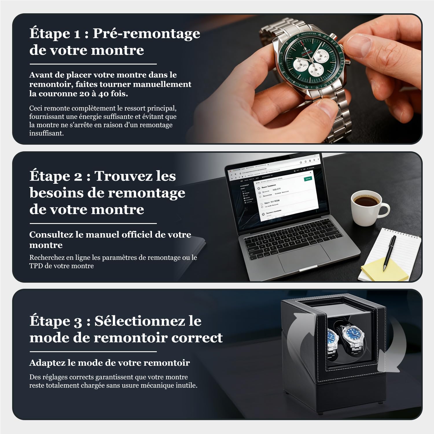 Mcbazel Remontoir Montre Automatique Cuir Boîte de Remontoir à Double Montre, Chargeant le Double Ecrins pour Automatiques d'unité Rotative à Double Silencieux 2 Mode Rotation Boîte à Montre Remontoir