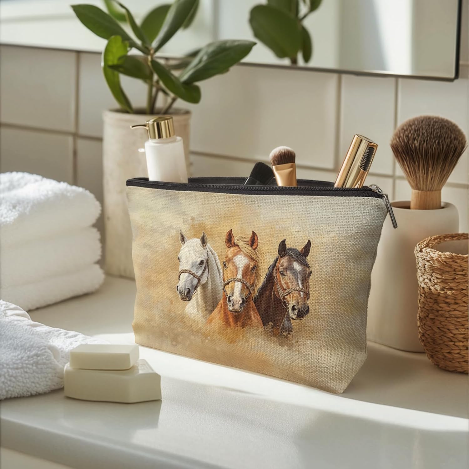 Horse Makeup Bag, Horse Lovers Gifts Cosmetic Bags for Women, Animal Lover Gifts, Farmhouse Animal Makeup Zipper Pouch - Image 4