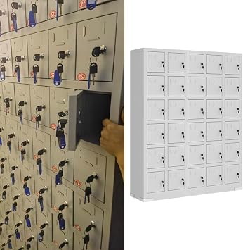 UrbanUp Cell Phone Locker Durable Metal Locker Storage Cabinet, Secure Cell Phone Storage Cabinet with Hasp, Rectangular Cell Phone Jail Lock Box for Factory30 Slots