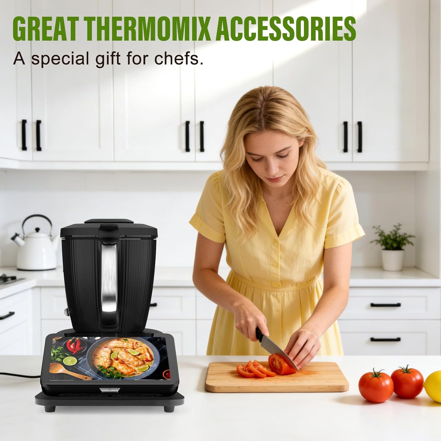 Bamboo Slider for Thermomix TM7 | Countertop Roller Board with Rubber Wheels, Noise-free | Rolling Tray with Non-Slip Feet & Secure-Fit Grooves | TM7 Accessories to Protect Sensitive Scale Black
