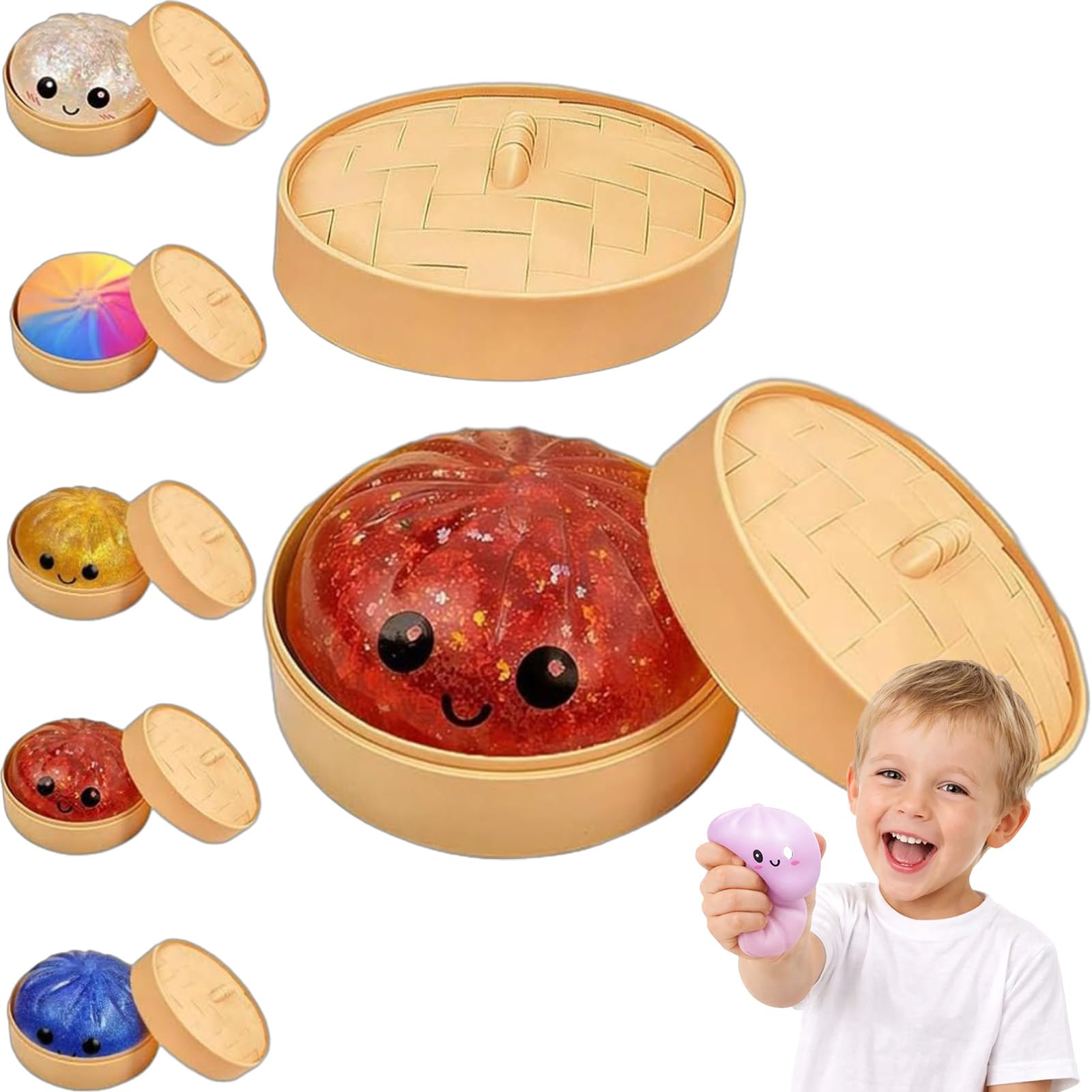 2026 New Mystery Dumpling Squishy, 10cm Giant Squishy Dumpling Stress Ball, Jumbo Dumplings Toy with Steamer Box, Rainbow Mystery Squishy Bun, Anxiety Relief Fidget Toy, for Adults&Kids (A2,1PC)
