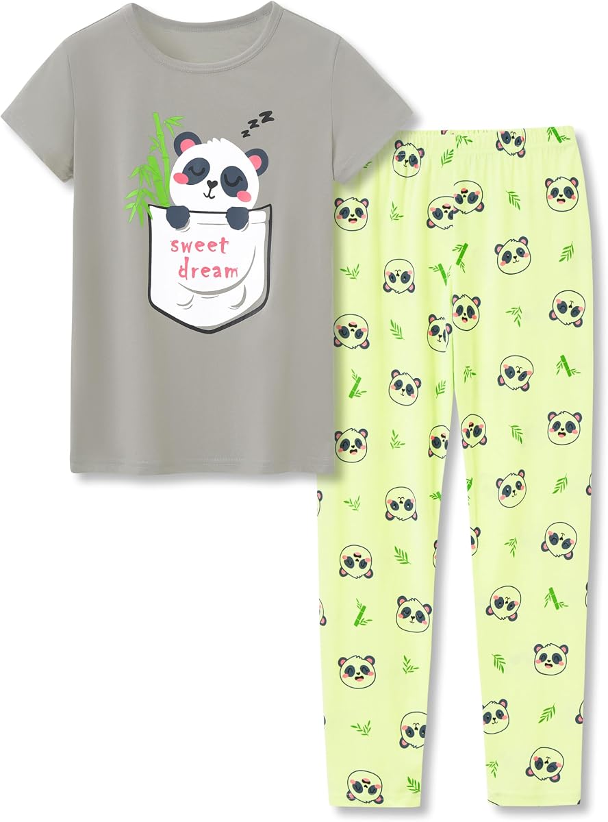Tebbis Girls' Short Sleeve Cupcake/Butterfly Pajamas Size 4T-18 | Premium Cotton Blend 2-Piece Crewneck PJs With Elastic Waist,Cute Print For Little & Big Girls,Comfy for Lounging & Sleeping