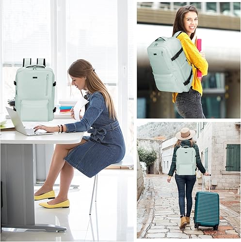 Miniatura 6 de Mochila para portátil de 17 pulgadas, compatible con la TSA, puerto de carga USB, impermeable, adecuada tanto para hombres como para mujeres, Azul,