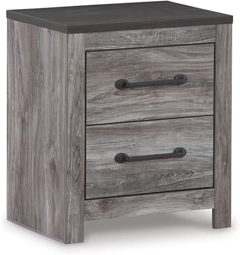 Signature Design by Ashley Bronyan - Mesita de noche rústica de 2 cajones, color gris
