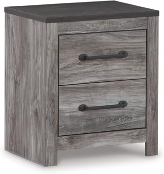 Signature Design by Ashley Bronyan Rustic 2 Drawer Nightstand, 2-Tone Look, Light Gray and Dark Gray, Large Scale Handles, Fully Finished Drawer Interiors, 24.72" Tall, Gray