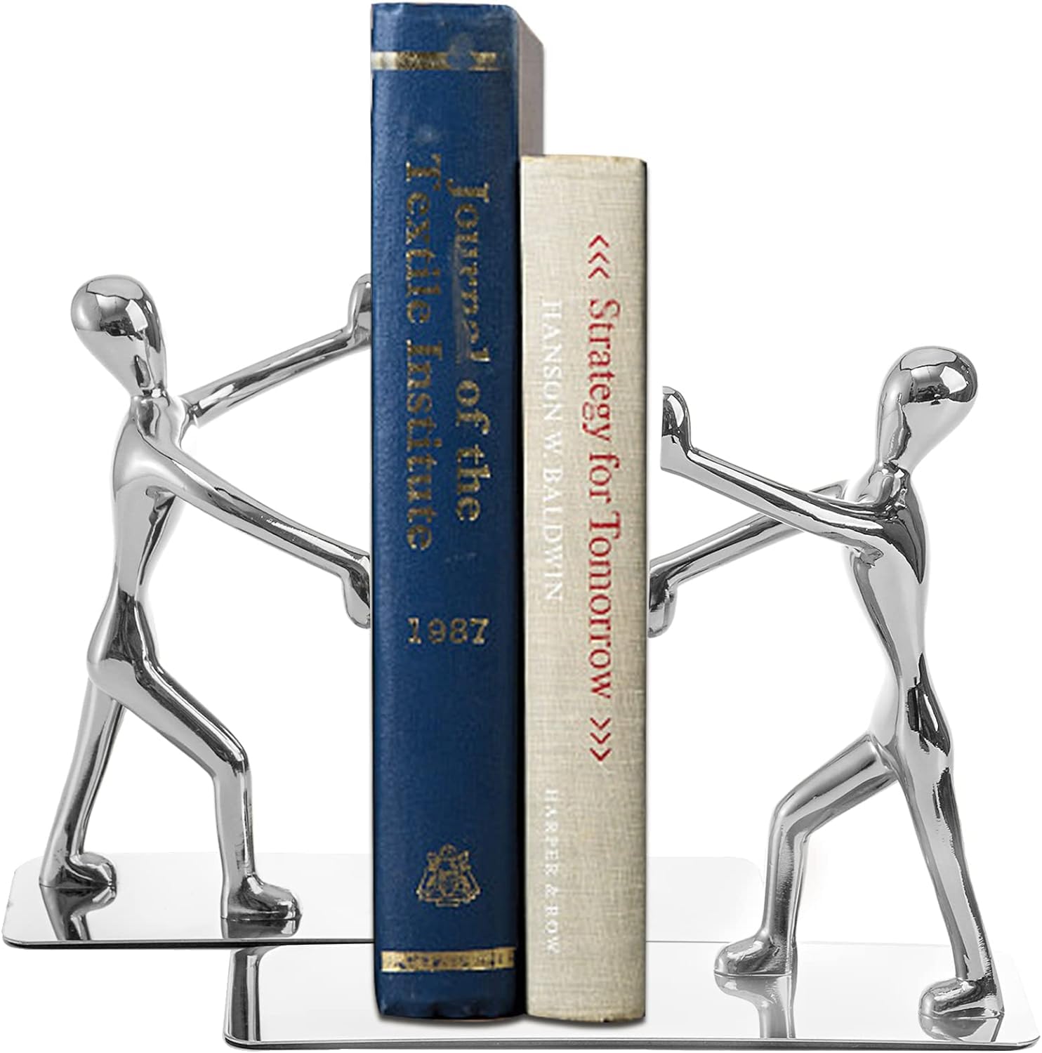X spring Decorative Bookends, 1 Pair Heavy Duty Stainless Steel Man Bookends, Metal Book Ends for Shelves, Art Bookend for Bedroom, Library, Office School Book Display Desktop Adults Kids Gift