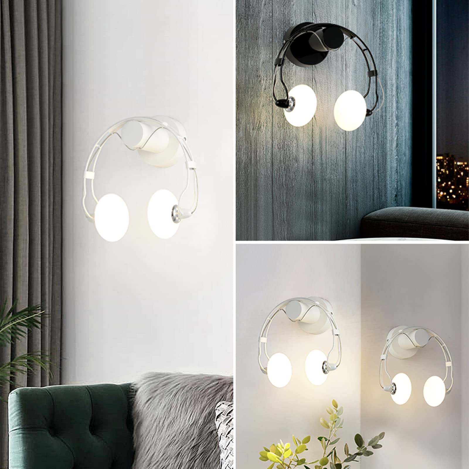 Lampada da Parete LED Moderna e Creativa a Forma di cuffietta in Ferro, Illuminazione per Camera da Letto, Comodino in Vetro, Include 2 lampadine G4 (Bianca) - Perfetta per l'arred