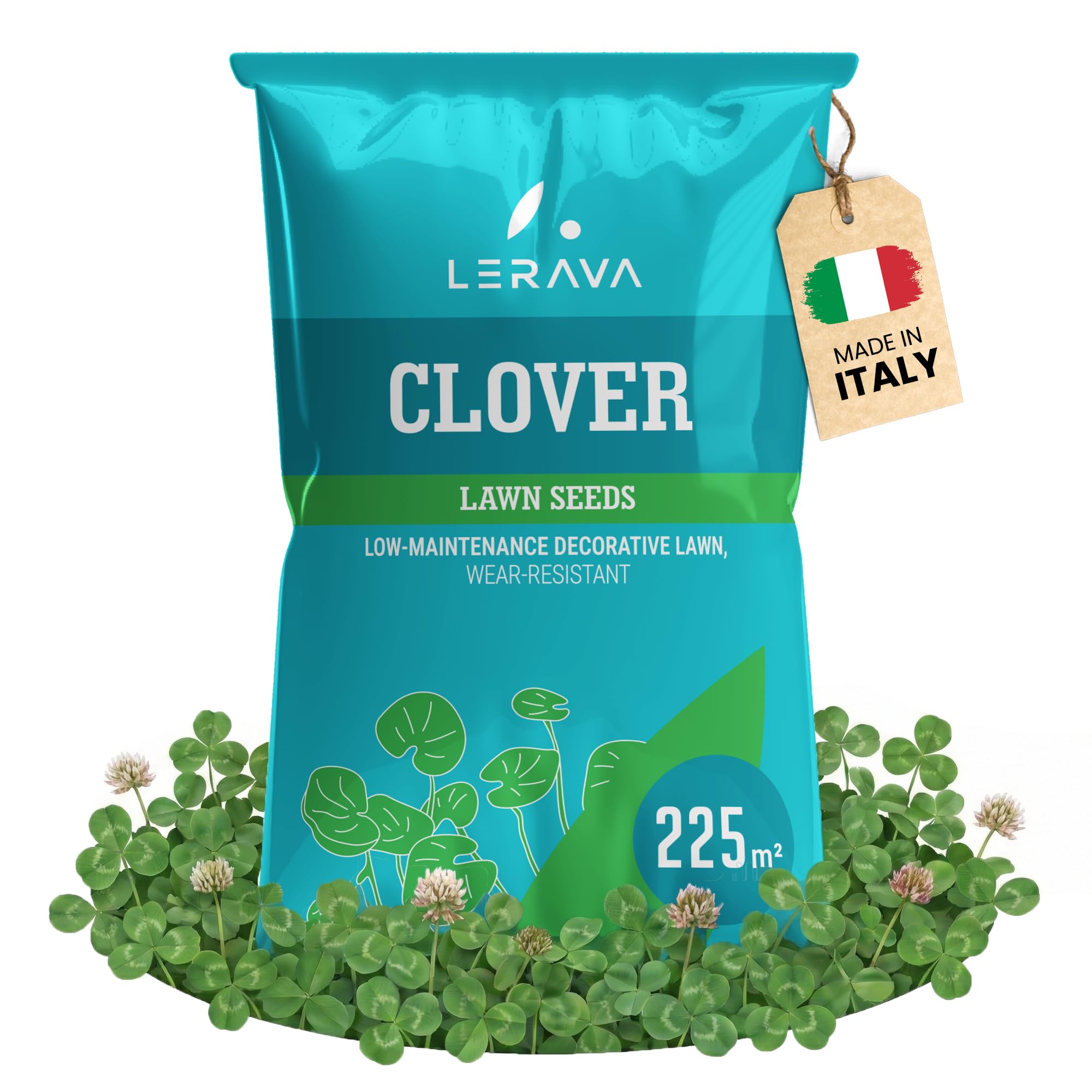 LERAVA Clover Lawn Seeds (225 m²) - No Mowing Required - Micro Clover Seeds for Green Lawn - Improves Soil Fertility & Walkable Ground Cover - White Flowers for Gardens - 900g