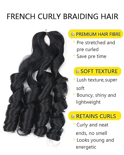 Miniatura 154 de Cabello rizado francés trenzado de 20 pulgadas, color 4, cabello rizado preestirado, 8 paquetes de trenzas de ganchillo para trenzas de caja