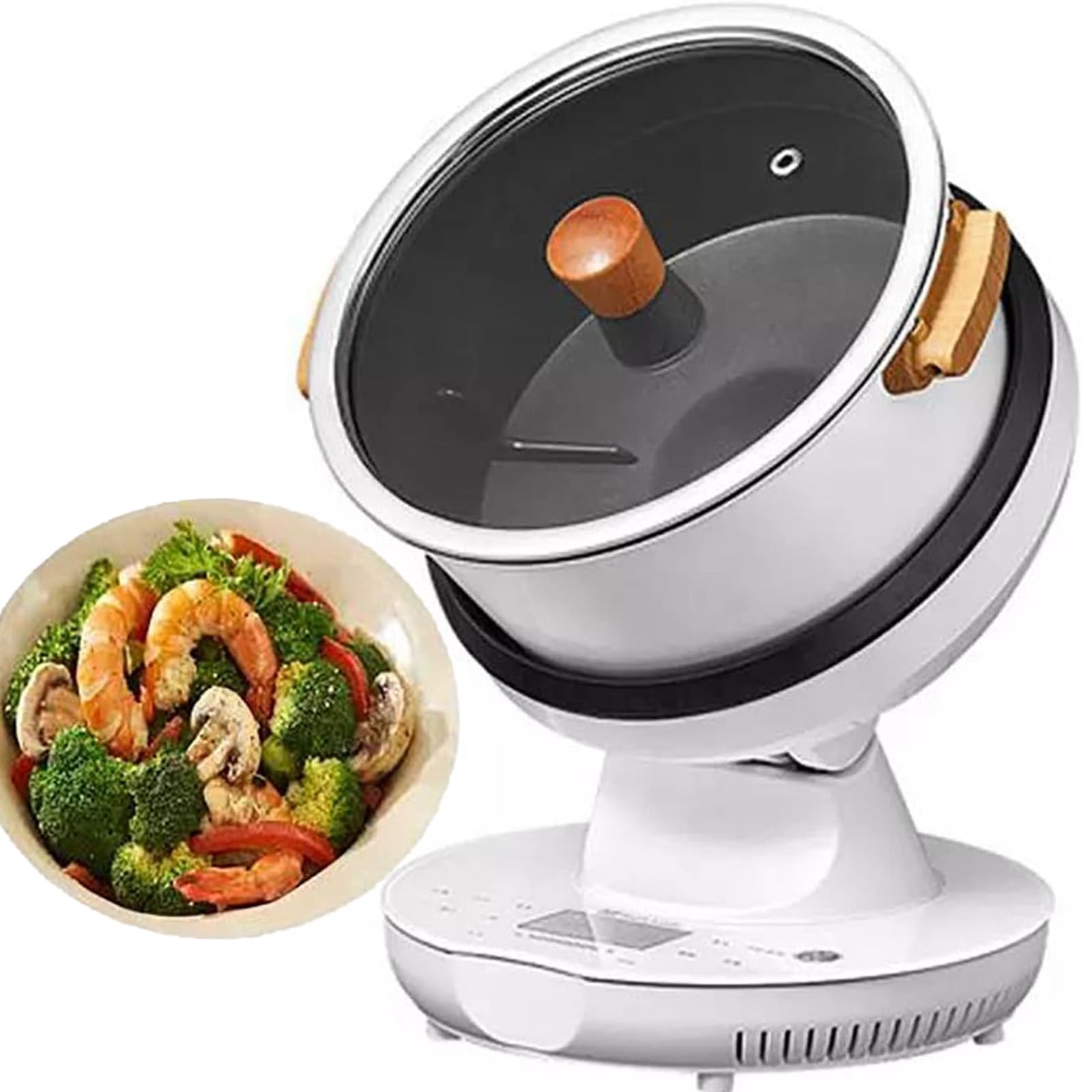 Procesador de alimentos comercial de 8 L, máquina de cocción automática inteligente con rotación de 360° y calefacción 3D, potencia de fuego de 3 engranajes para uso doméstico y restaurante