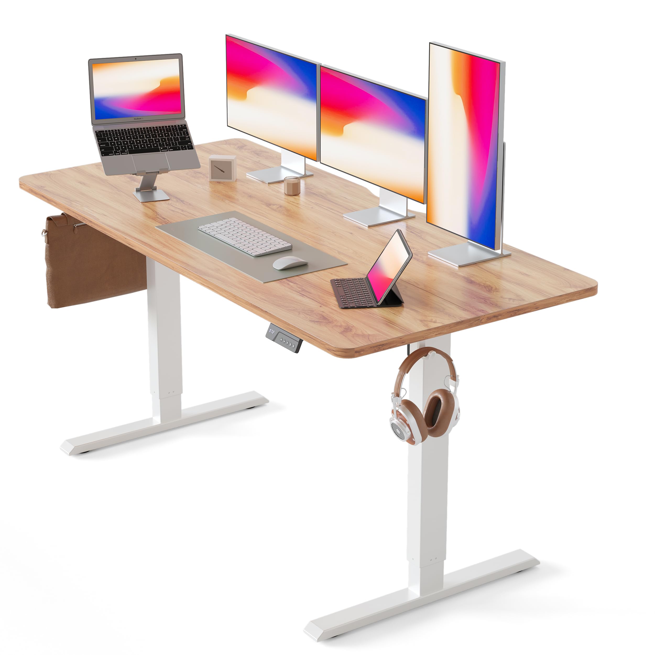 CubiCubi Electric Standing Desk 60 x 24 Inches - Height Adjustable Sit to Stand Home Office Desk with Splice Board - Lig