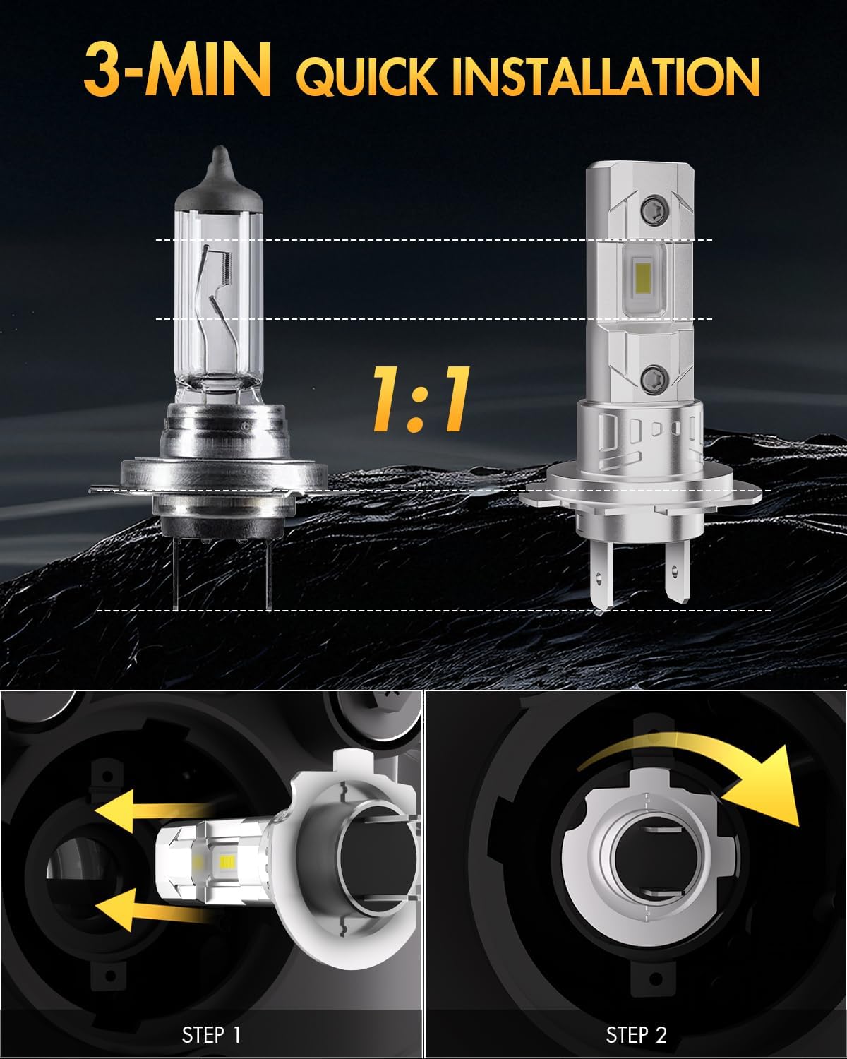 H7 Fog Light Bulbs, 800% Ultra Brightness,6500K Cool White, 1:1 Mini Size Halogen Bulb Fit, Plug-N-Play Easy Installation No Adapter Required, IP67 Waterproof,Pack of 2