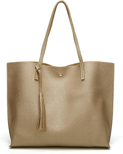 Dreubea - Bolso de piel sintética suave de mujer, para usar sobre el hombro, de gran capacidad, bolsa con borlas