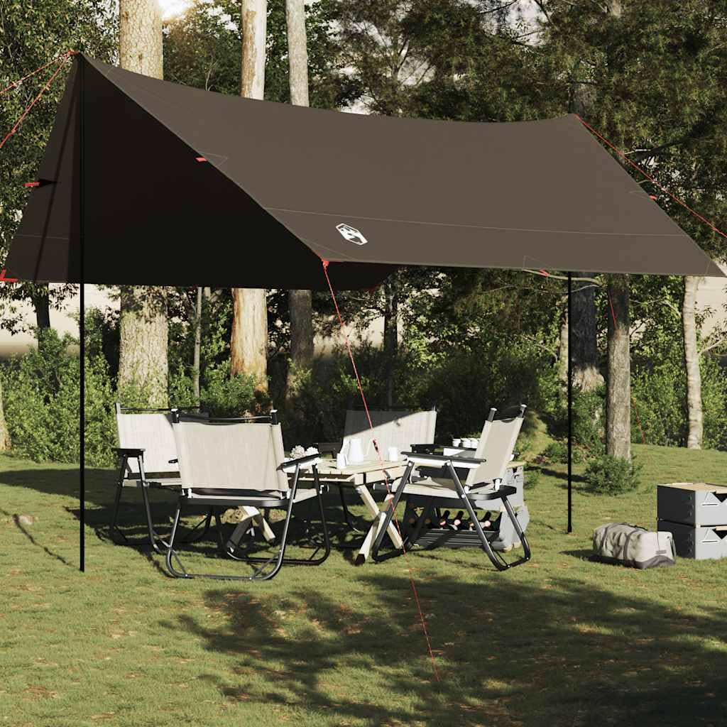 Tarp Olivgrün 438 x 376 x 212 cm Camping-Plane mit 2 Stangen, Tarp-Zelt aus 185T Polyester für Trekking Outdoor Aktivitäten mit Tragetasche