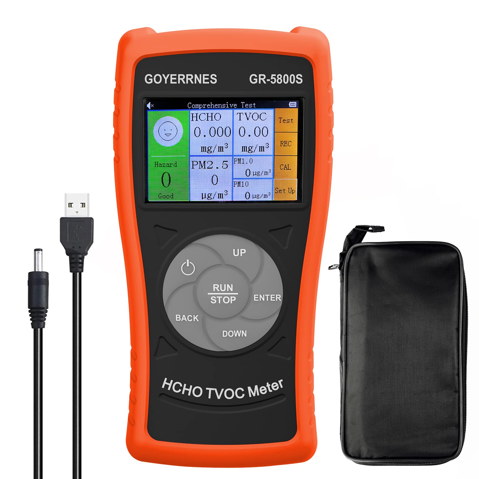 medidor Calidad Aire Interior 3-in-1,GR-5800S Detector HCHO/TVOC con Contador de partículas PM2.5,Detector de Gas de Aire Multifuncional con Pantalla de LCD Grande (Naranja)