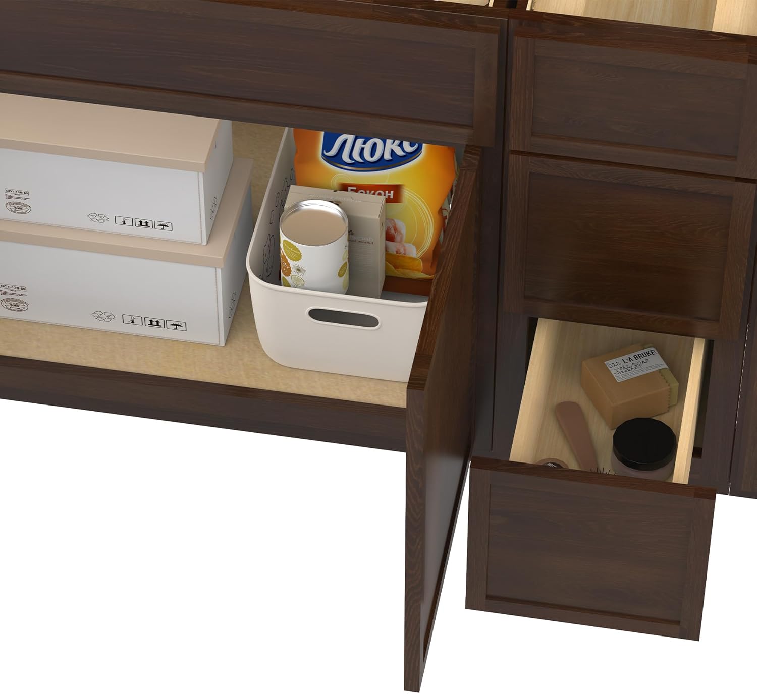 Diagram showing the dimensions of the 78-inch Vanity Art bathroom vanity base cabinet.