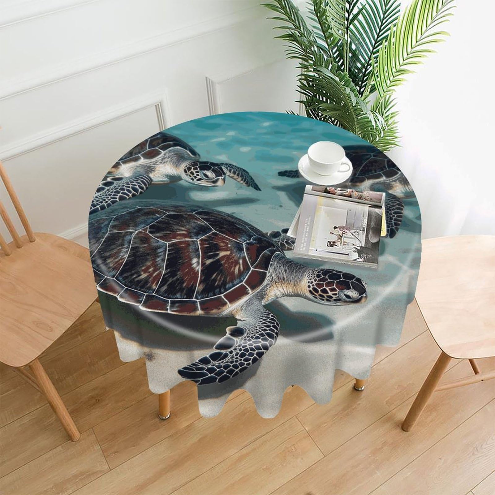 FekiLoot Sea Turtles Round Tablecloth Cover 60 Inch Wrinkle Free Washable Polyester Fabric Table Cover Decorative Round Table Cloth for Home Dining Kitchen Party Farmhouse