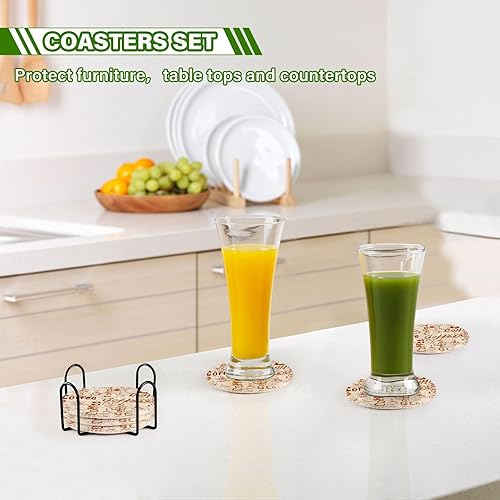 Miniatura 7 de Absorbent Drink Coasters Set with Holder 6 Pack Drink Coasters for Home Aesthetic Coasters Posavasos para Mesa Retro Coffee Lettering