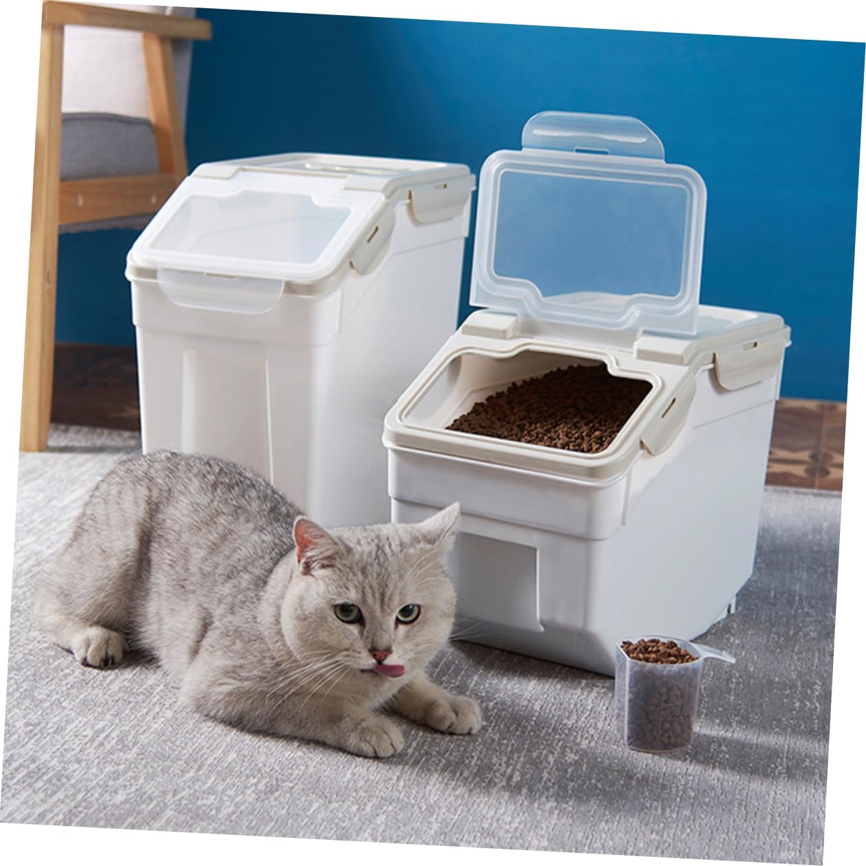 POPETPOP Moisture Pet Food Container Wheels Versatile Grain Storage Bin for Dogs and Cats for Indoor and Outdoor Use Beige