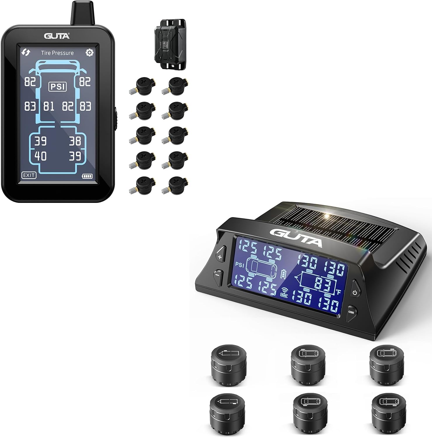 GUTA GT80 Touchscreen Trailer TPMS and GT40 Solar RV Tire Pressure Monitoring System