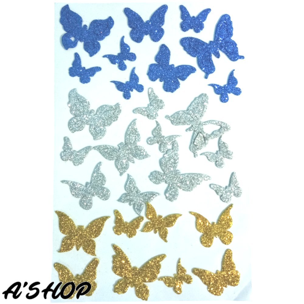 A'SHOP Glitter Foam Self Adhesive Butterflies Stickers for Art & Craft (Set of 3 Sheets) 4