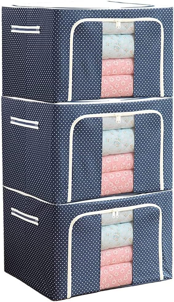 Image of Storage Box for clothes Cloth storage box wardrobe organizers (55 LTR Pack of 3, Blue Polka)