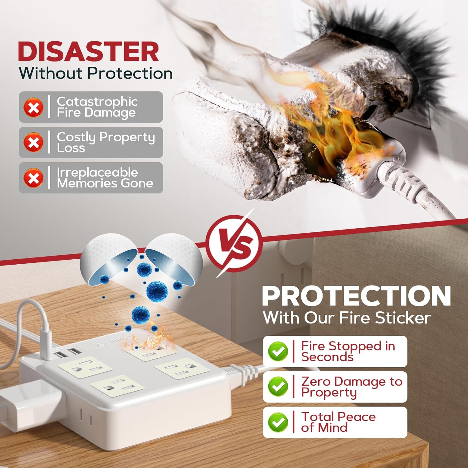 Automatic Fire Prevention Stickers, 18PCS Fire Suppression Sticks Pad for Electrical Outlets&Power Strips, Self-Adhesive Fire Protection Device, No Power Needed,Easy Install Electrical Safety for Home