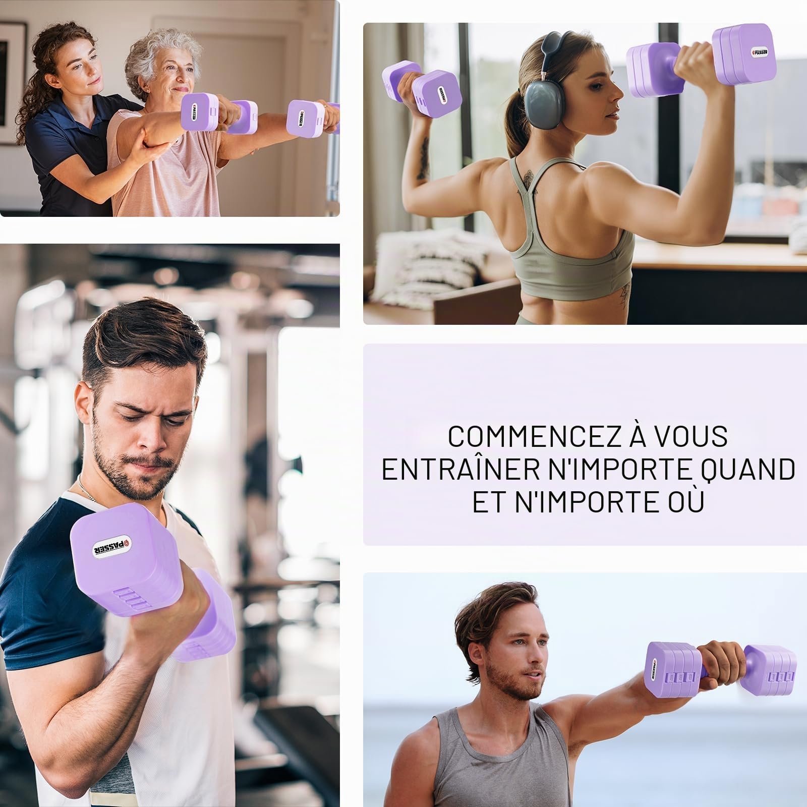 Passer 20 KG Haltères Réglables, Kit Poids Musculation 5 en 1, Lot de 2 (chacun réglable à 2/4/6/8/10 kg), Haltère Musculation, Ensemble d'Haltères Hommes et Femmes, Dumbbell pour Domicile, Gym