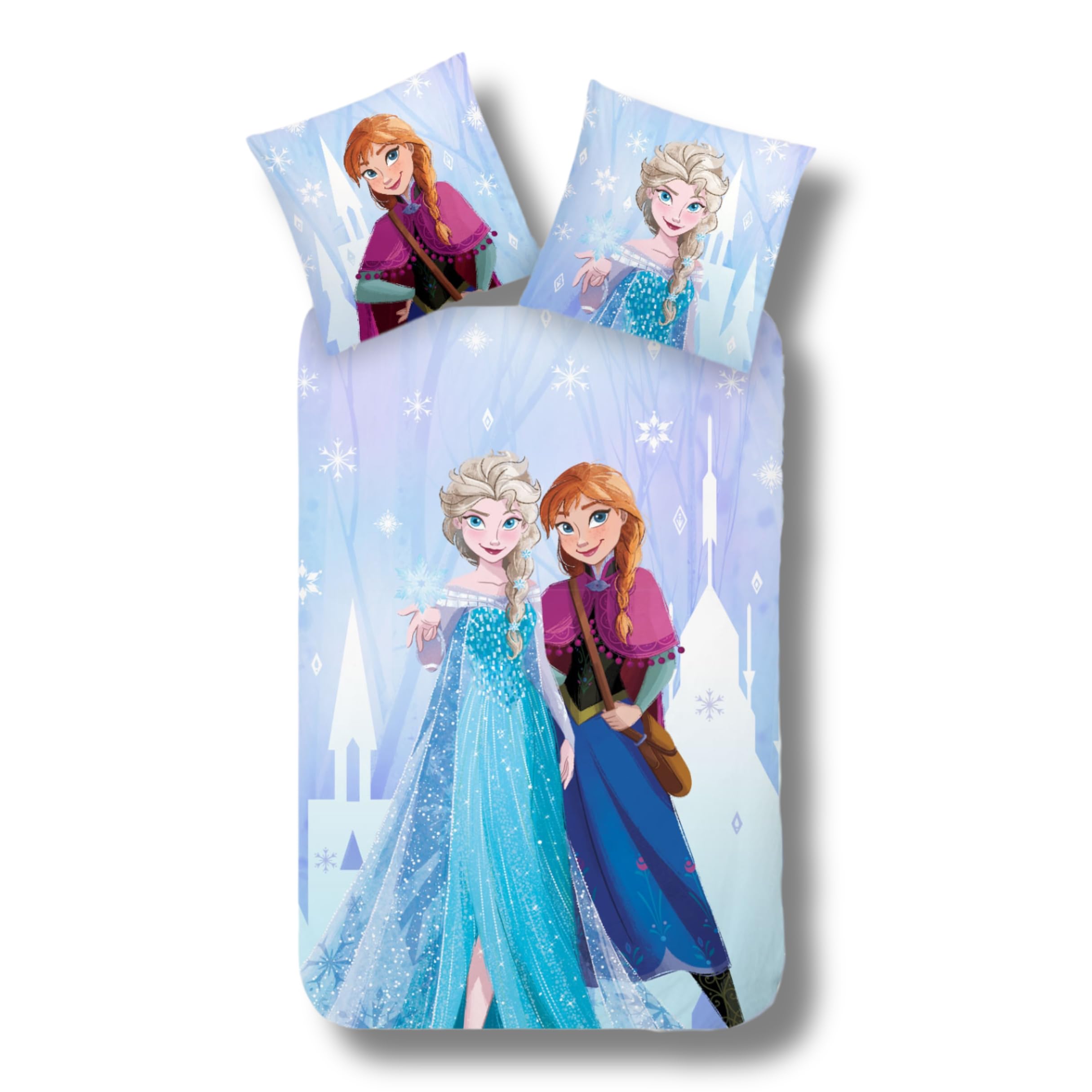 Parure de lit Reine des Neiges housse de couette 135x200 cm et taie 80x80 cm en coton