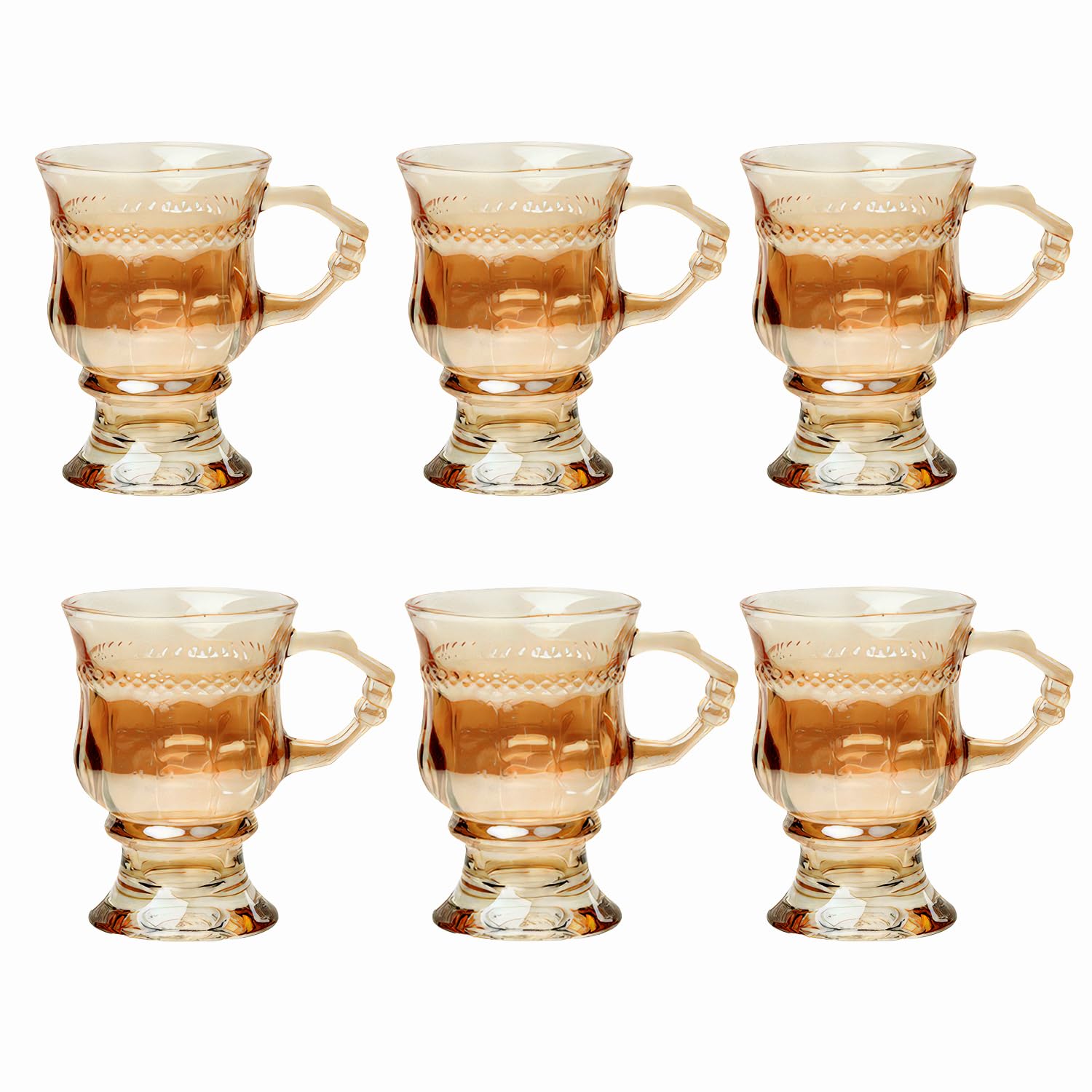 Juego de 6 tazas de té turco, tazas de té de vidrio con asas y tazas de café de vidrio con patas de 5 onzas, adecuadas para servir bebidas frías y calientes (estilo B)