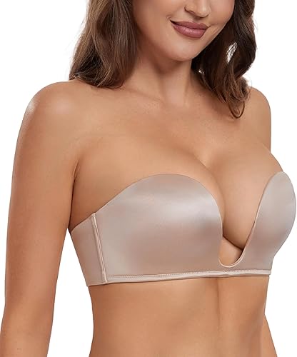 Miniatura 5 de HACI Womens Plunge Deep U Bra Strapless Push Up Demi Bras Seamless Underwire