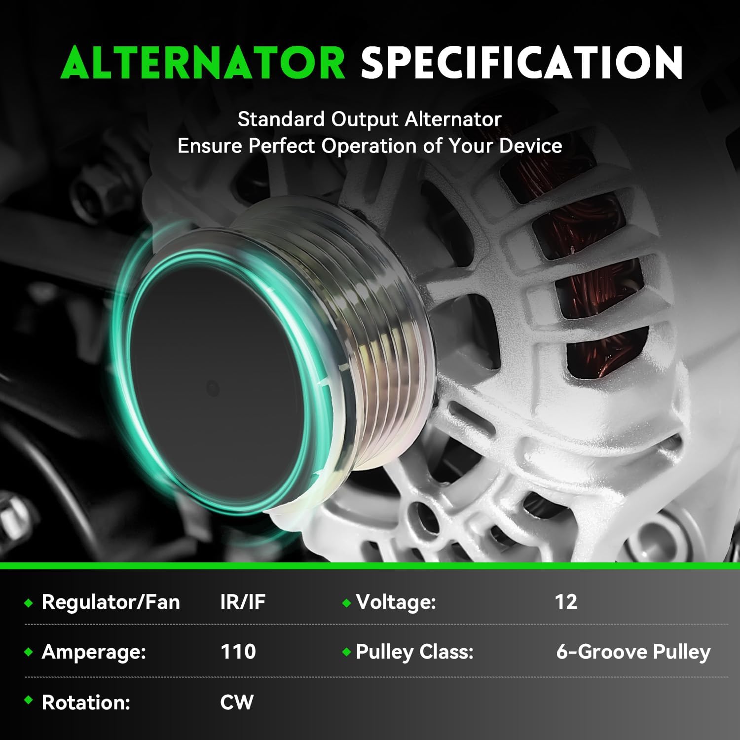 110A Alternator L4 1.6L Replacement for Kia Soul 2012-2016, Forte Koup 2014-2016, Forte5 2015-2016, Rio 2014-2017, for Hyundai Veloster 2013-2017, Replace 373002B760RU, 37300-2B760, 11609
